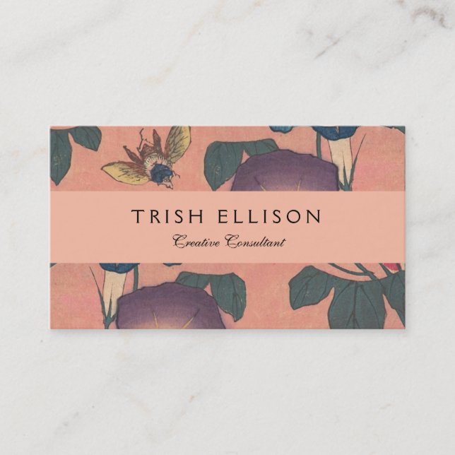 Pink Bee Flower Classic Hokusai Art Business Card (Front)