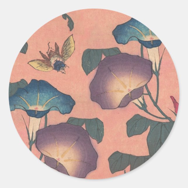 Pink Bee Flower Classic Hokusai Art Classic Round Sticker (Front)