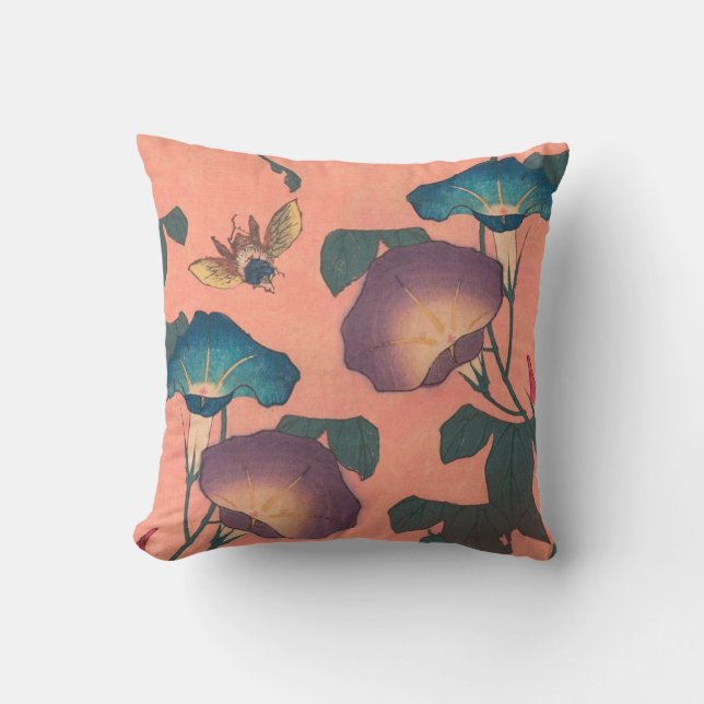 Pink Bee Flower Classic Hokusai Art Cushion (Front)