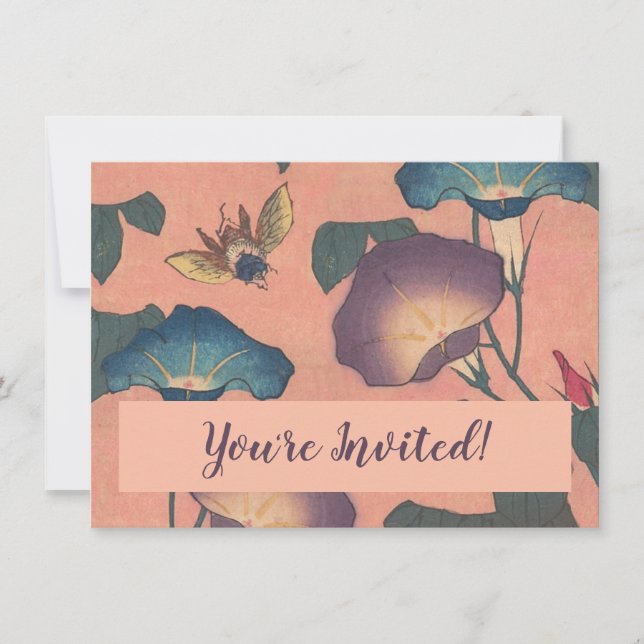 Pink Bee Flower Classic Hokusai Art Invitation (Front)