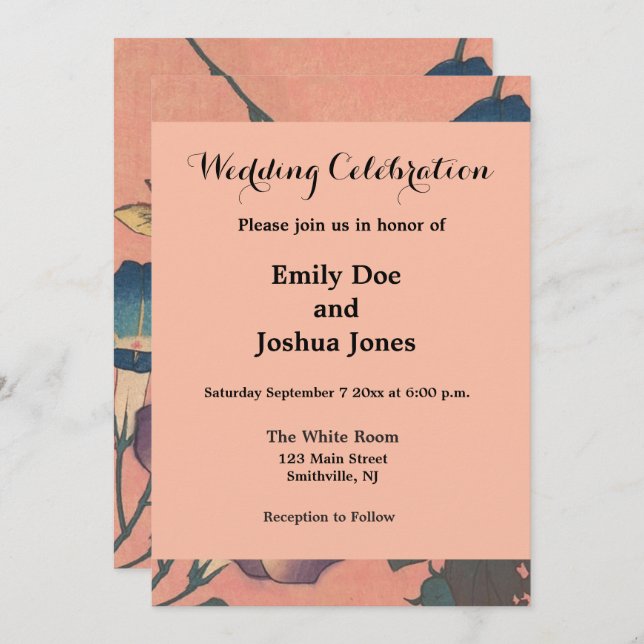 Pink Bee Flower Classic Hokusai Art Invitation (Front/Back)