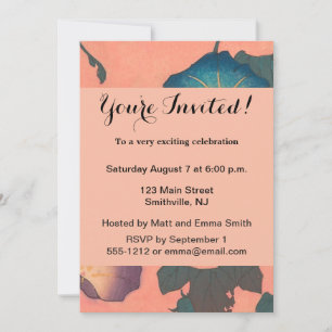 Pink Bee Flower Classic Hokusai Art Invitation