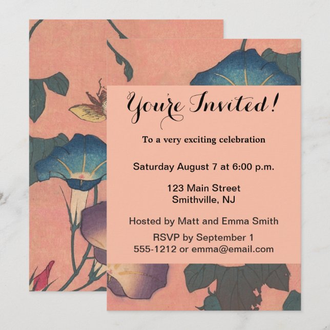Pink Bee Flower Classic Hokusai Art Invitation (Front/Back)