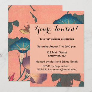 Pink Bee Flower Classic Hokusai Art Invitation