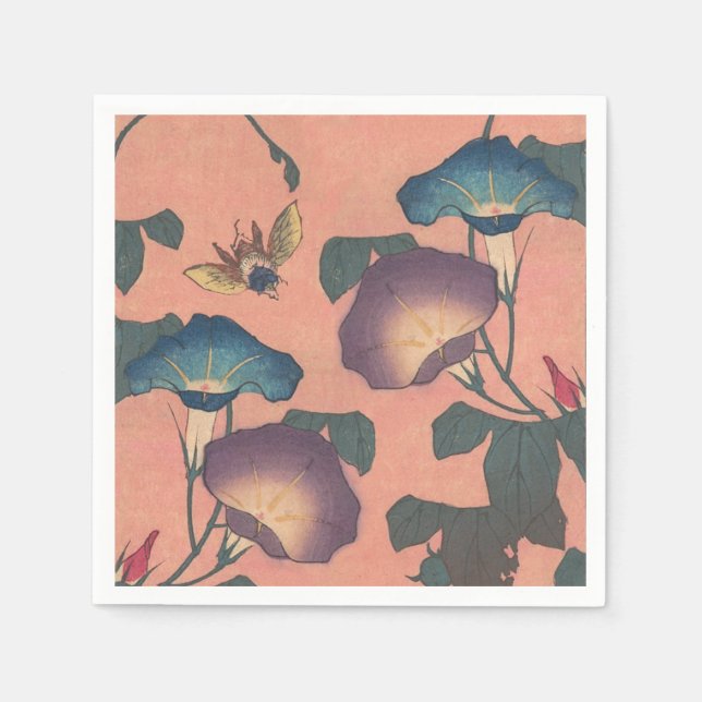 Pink Bee Flower Classic Hokusai Art Napkin (Front)