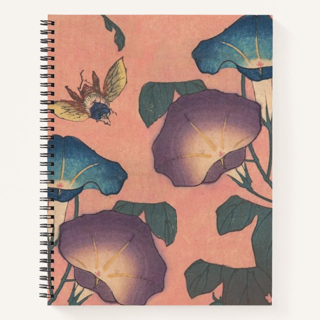Pink Bee Flower Classic Hokusai Art Notebook (Front)
