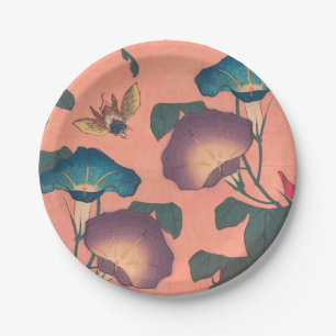 Pink Bee Flower Classic Hokusai Art Paper Plate
