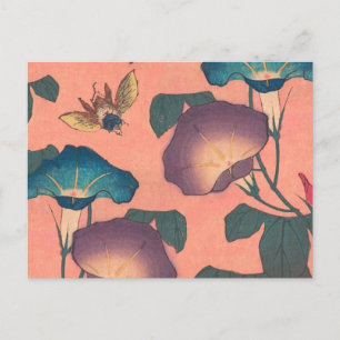 Pink Bee Flower Classic Hokusai Art Postcard