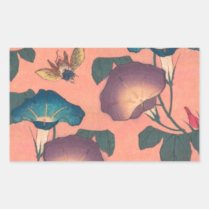 Pink Bee Flower Classic Hokusai Art Rectangular Sticker