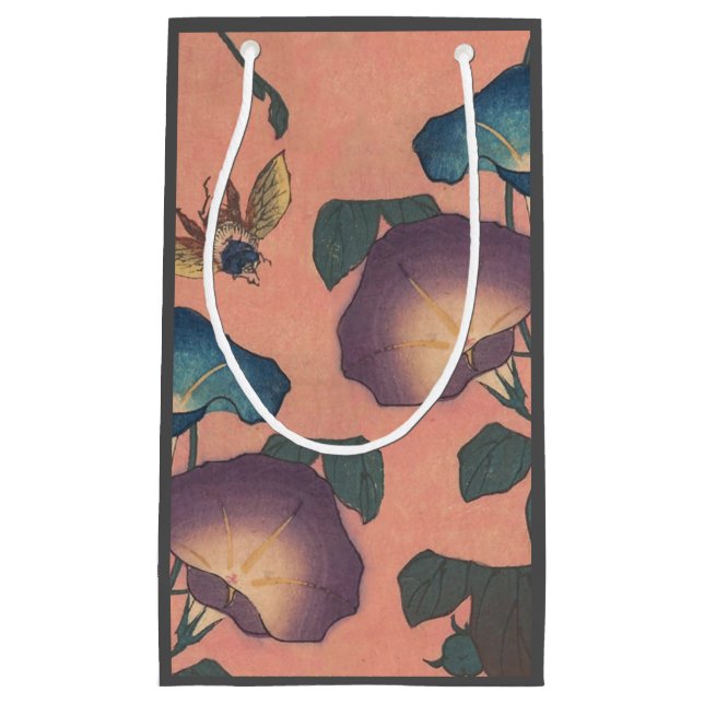 Pink Bee Flower Classic Hokusai Art Small Gift Bag (Front)