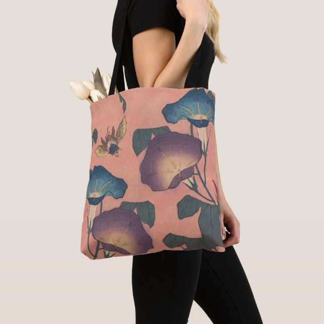 Pink Bee Flower Classic Hokusai Art Tote Bag (Close Up)