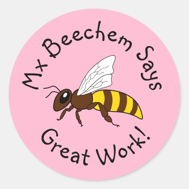 Pink Bee Great Work Stickers (Front)