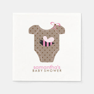 Pink Bee Outfit Girl Baby Shower Napkin