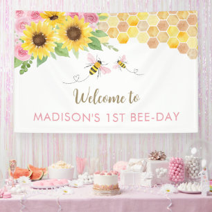 Pink Bee Sunflower Birthday Banner
