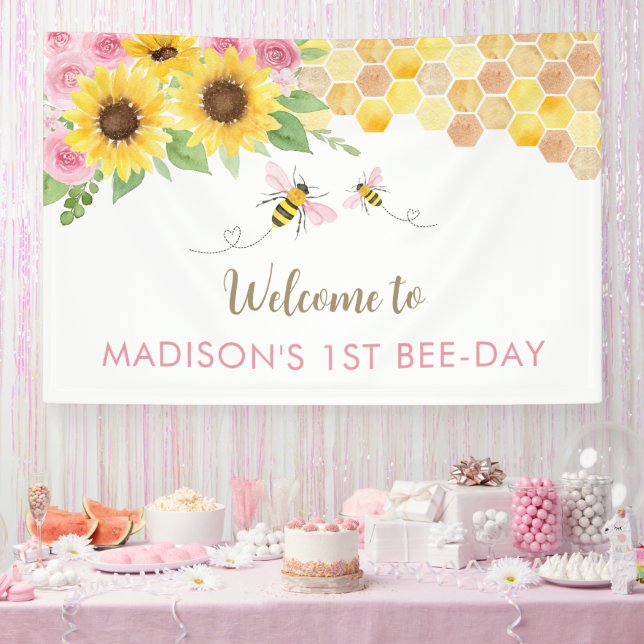 Pink Bee Sunflower Birthday Banner (Party)