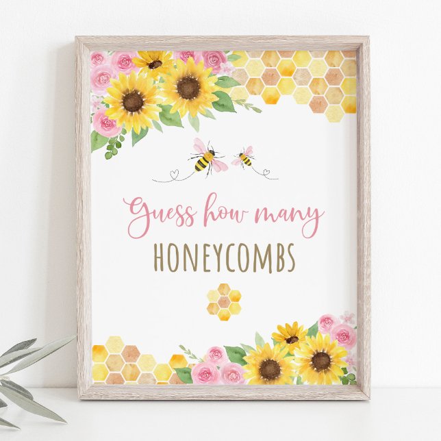 Pink Bee Sunflower Birthday Guess How Many Game Poster (Creator Uploaded)