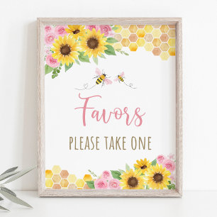 Pink Bee Sunflower Birthday Party Favour Sign