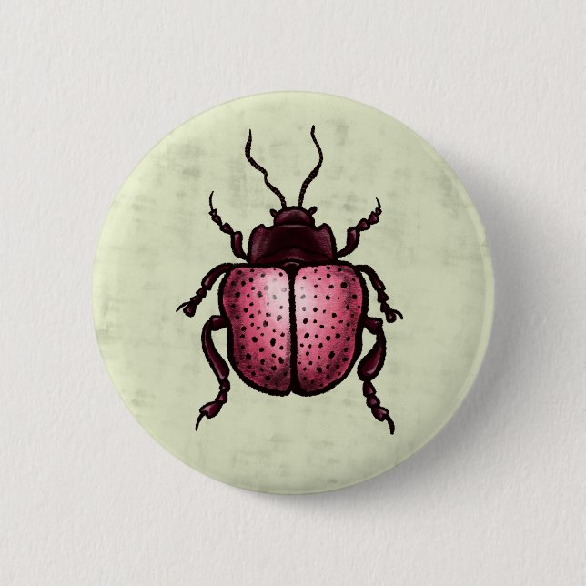 Pink Beetle Cute Bug Art - Insect Lover 6 Cm Round Badge (Front)