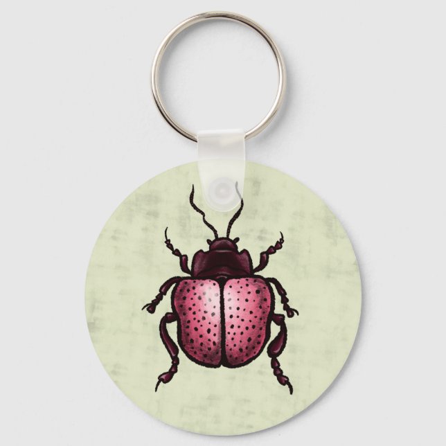 Pink Beetle Cute Bug Art - Insect Lover Key Ring (Front)