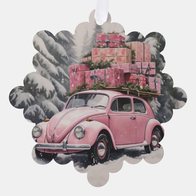 Pink Beetle Holiday Ornament & Gift Tag (Front)