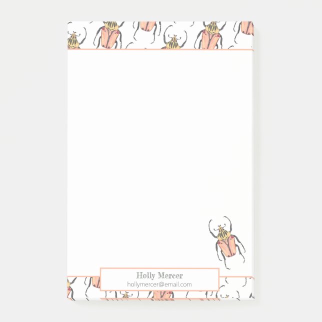 Pink Beetles Notepad with Contact Information (Front)