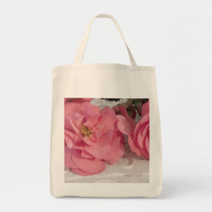 Pink Begonia Flowers Organic Grocery Tote Bag