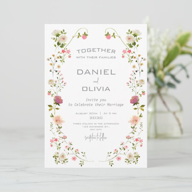Pink Beige Aesthetic Floral Watercolor Wedding Invitation (Standing Front)