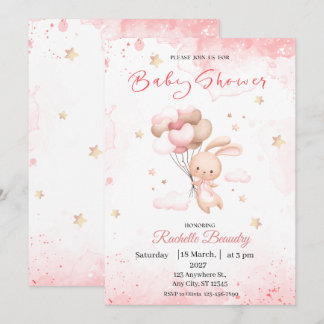 Pink Beige Animals Baby Shower Invitation