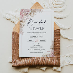 Pink Beige Boho Pampas Grass Bridal Shower Invitation