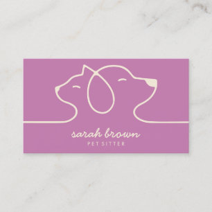 Pink Beige Cat Dog Line Art Petsitter veterinary Business Card
