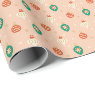 Pink beige Christmas balls and ornaments Wrapping Paper