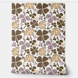 Pink Beige Clover Shamrock Hand Drawn Pattern Wallpaper