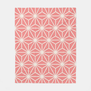 Pink Beige Cube Hexagon Triangle Japanese Pattern Fleece Blanket
