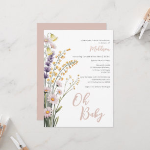 Pink Beige Floral Pastel Wildflower Oh Baby Shower Invitation