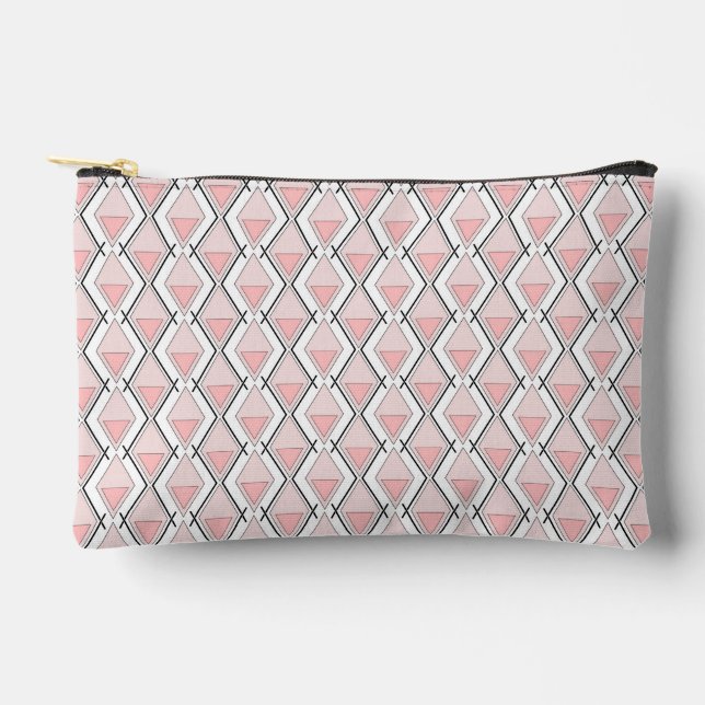 Pink beige geometric pattern accessory pouch (Front)