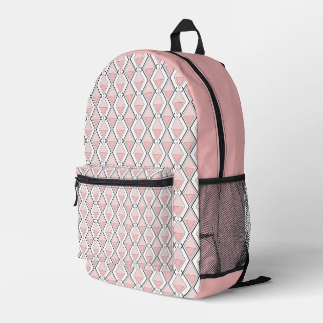 Pink beige geometric pattern printed backpack (Back Corner Right)