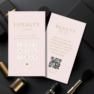 Pink & Beige-Gold Minimal Salon QR Code Loyalty Business Card