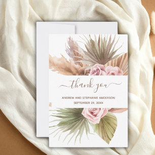 Pink Beige Green Floral Botanical Boho Wedding  Thank You Card