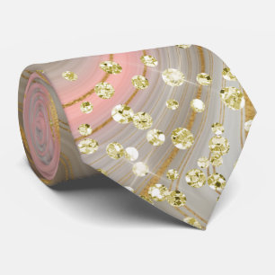 Pink & Beige Marble Gold Glitter Necktie