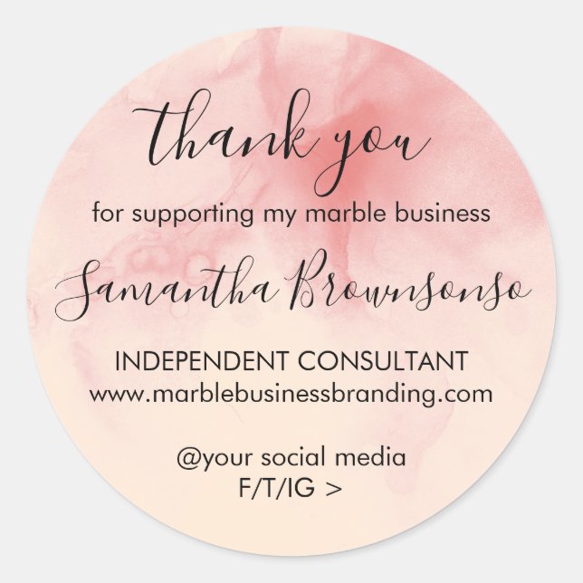 Pink Beige Modern Ombre girl boss thank you Classic Round Sticker (Front)
