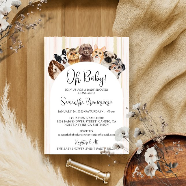 Pink Beige Oh Baby Dogs Invitation (Creator Uploaded)