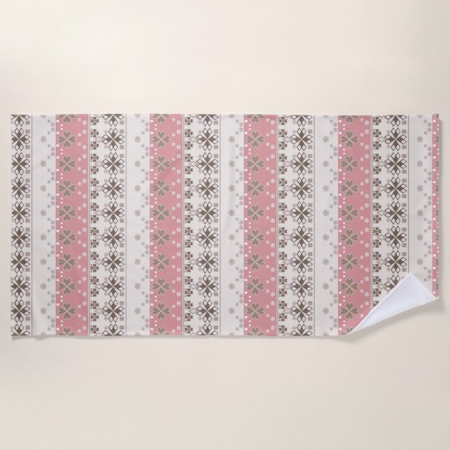 Pink beige ornament  beach towel (Front)