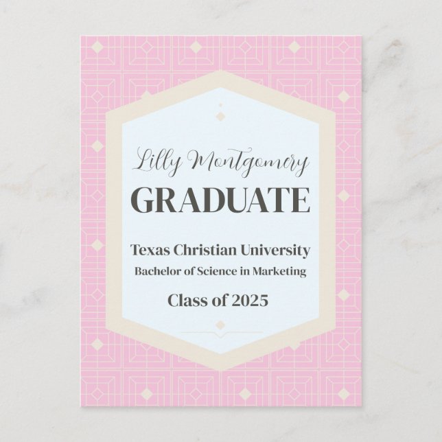 Pink Beige Photo Graduation  Postcard (Front)