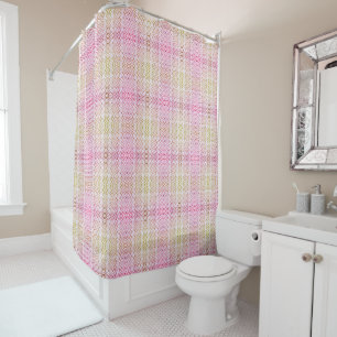 Pink Beige Plaid Pattern Country Decor Shower Curtain