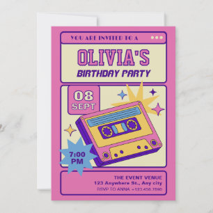 Pink beige retro music party cassete  invitation