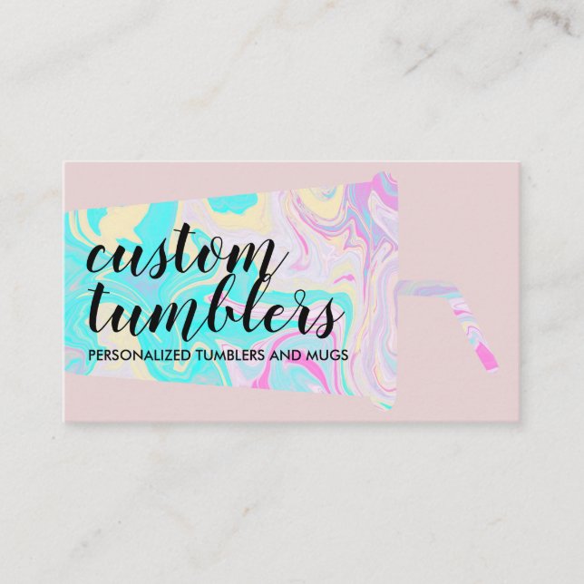 Pink beige Tumbler travel mug shop crafter Business Card (Front)