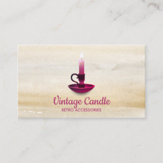 Pink Beige Vintage Candle Watercolor Boho Business Card