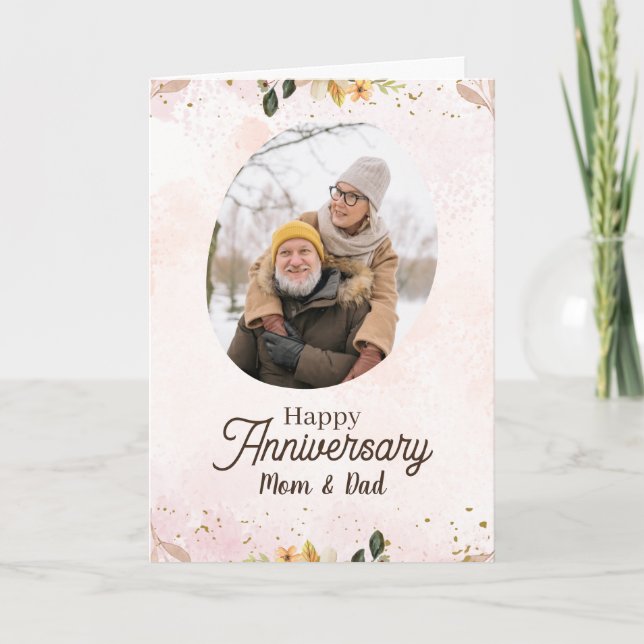 Pink Beige Watercolor Aesthetic Happy Anniversary  Card (Front)