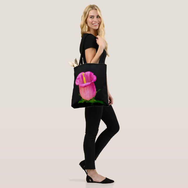 Pink Bellflower Black Background Tote Bag (On Model)