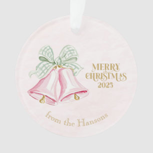 Pink Bells & Green Gingham Coquette Bows Acrylic Ornament